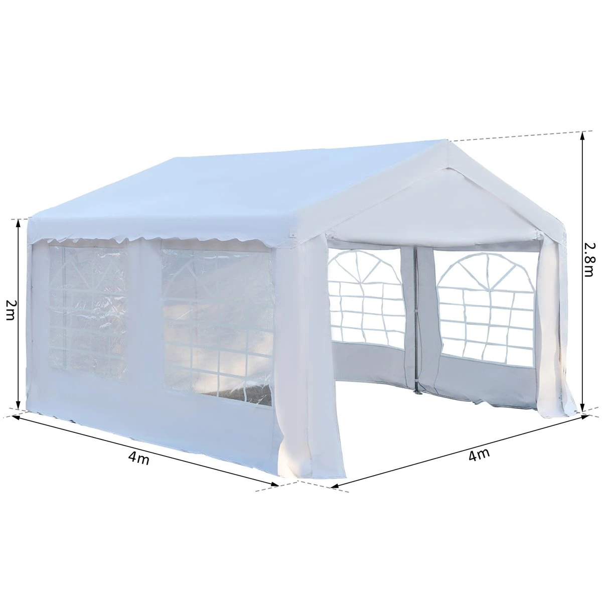 Outsunny Carpa De Jardín Cochera Gazebo 4x4m Pergola Cenador Pabellón 4 Paneles Laterales 4 Ventanas Para Fiesta Eventos Bodas Acero PE Blanco 5 Outsunny Carpa De Jardín Cochera Gazebo 4x4m Pergola Cenador Pabellón 4 Paneles Laterales 4 Ventanas Para Fiesta Eventos Bodas Acero PE Blanco - Imagen 3