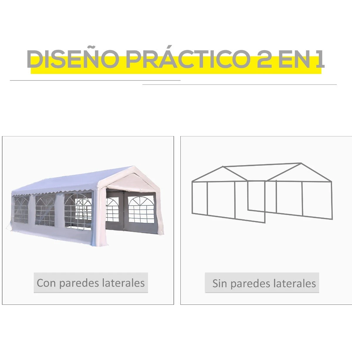 Outsunny Carpa De Jardín Cochera Gazebo 6x4m Pergola Cenador Pabellón 4 Paneles Laterales 6 Ventanas Para Fiesta Eventos Bodas Acero PE Blanco 11 Outsunny Carpa De Jardín Cochera Gazebo 6x4m Pergola Cenador Pabellón 4 Paneles Laterales 6 Ventanas Para Fiesta Eventos Bodas Acero PE Blanco - Imagen 9