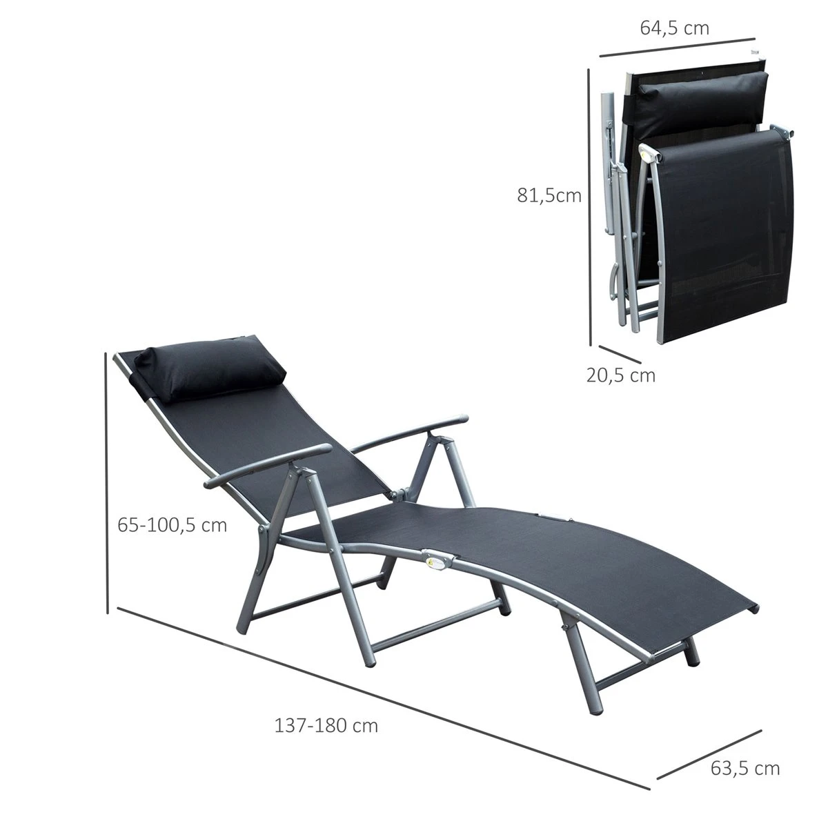 Outsunny Tumbona Plegable Respaldo Ajustable A 7 Niveles Con Almohada Texteline Resistente Relax En Exterior Piscina Terraza Camping 137x63.5x100.5cm Acero 5 Outsunny Tumbona Plegable Respaldo Ajustable A 7 Niveles Con Almohada Texteline Resistente Relax En Exterior Piscina Terraza Camping 137x63.5x100.5cm Acero - Imagen 3