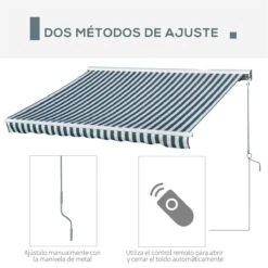 Outsunny Toldo Eléctrico Retráctil Con Función Manual Con Manivela Y Mando A Distancia 300x250 Cm Para Ventanas Puertas De Rayas Verde Y Blanco -OUTSUNNY TIENDA 2f13bd40b8e1e0c3415e5733e2dd283c4eb2a31c d0c3d899829b429ebdd2e5bafcb75f3e