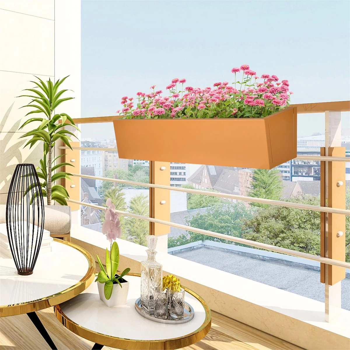 Outsunny Jardinera Colgante De Acero Maceta Rectangular Colgante Con 2 Ganchos Ajustables Y 2 Orificios De Drenaje Para Balcón Jardín Patio 91x35x24 Cm Marrón 4 Outsunny Jardinera Colgante De Acero Maceta Rectangular Colgante Con 2 Ganchos Ajustables Y 2 Orificios De Drenaje Para Balcón Jardín Patio 91x35x24 Cm Marrón - Imagen 2