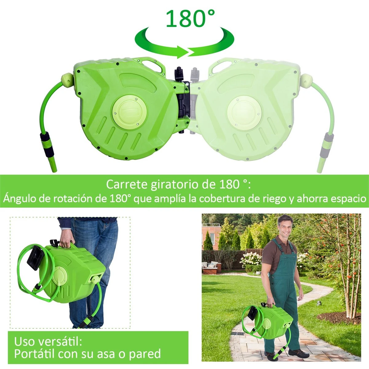 Outsunny Carrete Para Manguera Soporte Mural Portamanguera 20m Roll-up Automático Con Pistola De Pulverización Base De Pared Conector De Manguera Para Jardín Terraza 6 Outsunny Carrete Para Manguera Soporte Mural Portamanguera 20m Roll-up Automático Con Pistola De Pulverización Base De Pared Conector De Manguera Para Jardín Terraza - Imagen 4