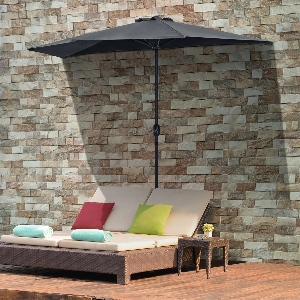 Outsunny Sombrilla Semicircular Con 24 Luces LED Solar 270x135x240 Cm Parasol De Jardín Con Manivela Techo De Ventilación Para Pared Terraza Gris 4 Outsunny Sombrilla Semicircular Con 24 Luces LED Solar 270x135x240 Cm Parasol De Jardín Con Manivela Techo De Ventilación Para Pared Terraza Gris - Imagen 2