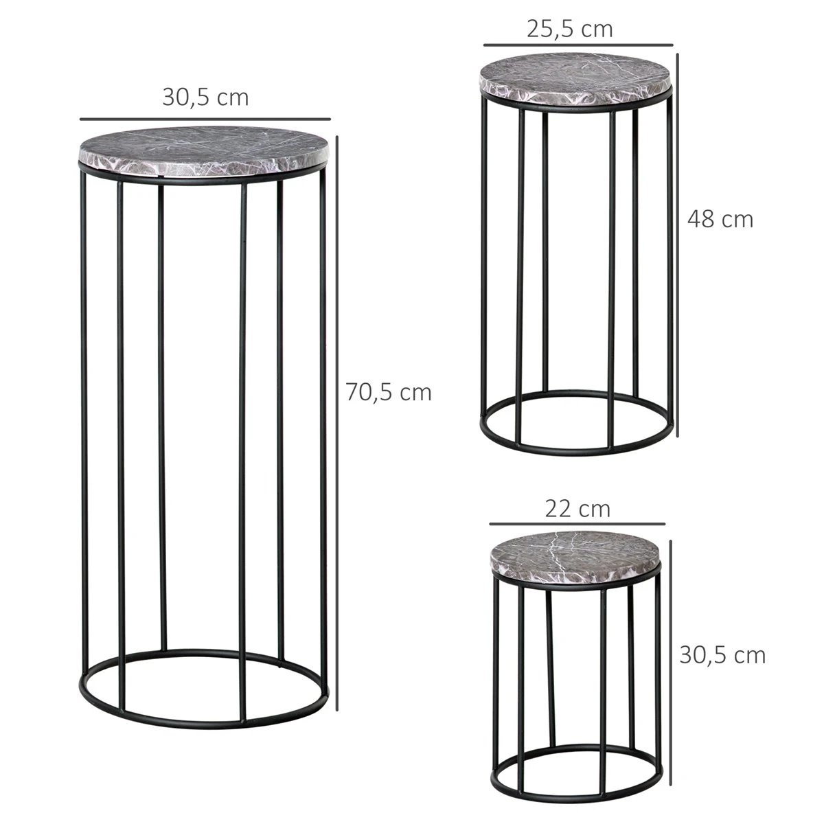 Outsunny Soportes Para Plantas De Metal 3 Piezas Apilables Estantes Porta Macetas Decorativos Con Efecto De Mármol Para Interiores Y Exteriores Ø30,5x70,5 Cm Gris Y Negro 5 Outsunny Soportes Para Plantas De Metal 3 Piezas Apilables Estantes Porta Macetas Decorativos Con Efecto De Mármol Para Interiores Y Exteriores Ø30,5x70,5 Cm Gris Y Negro - Imagen 3