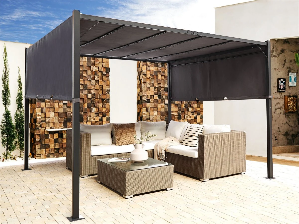 Cenador LED De Metal/poliester Gris Oscuro/negro 310 Cm PARGA 6 Cenador LED De Metal/poliester Gris Oscuro/negro 310 Cm PARGA - Imagen 4
