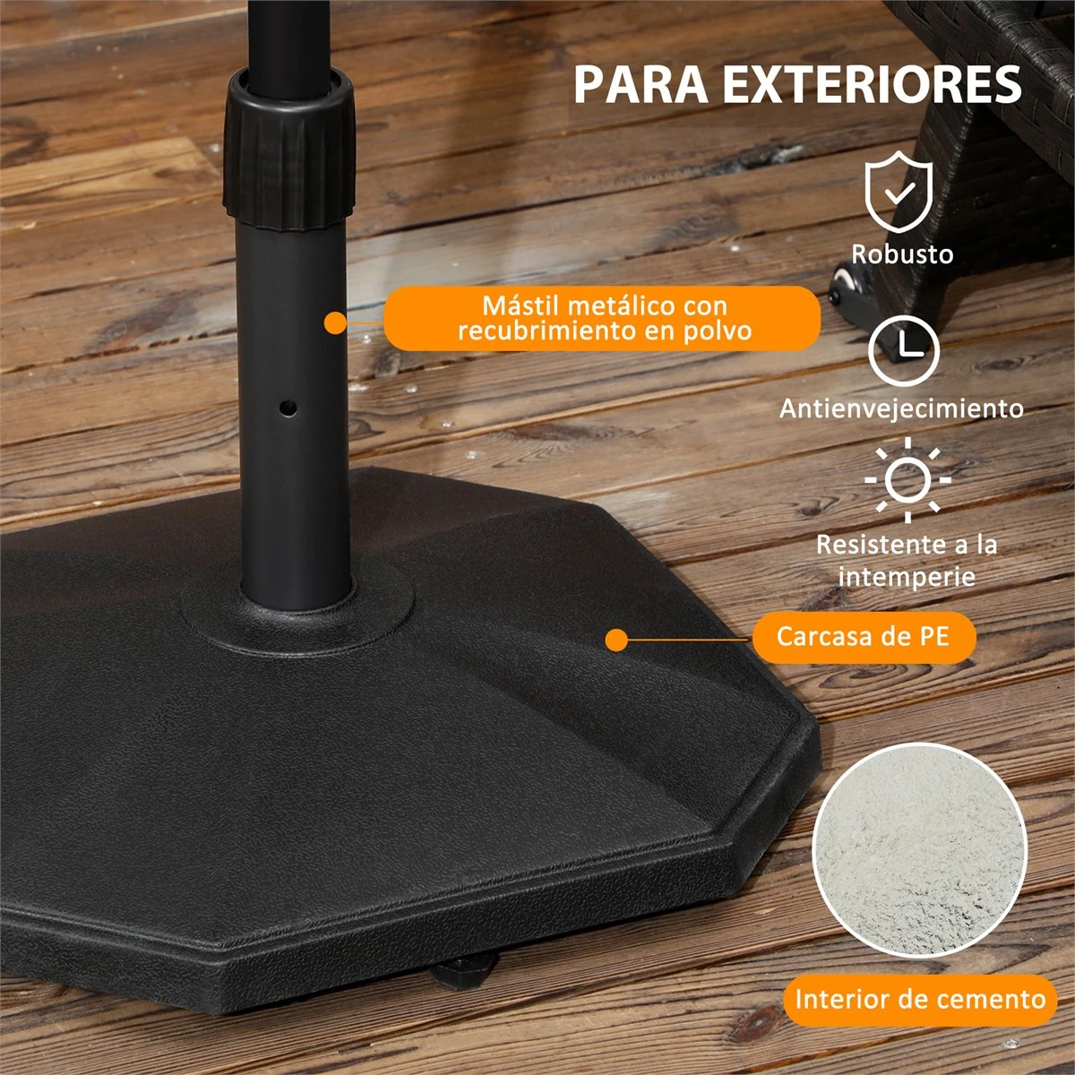 Outsunny Base De Sombrilla Peso 18 Kg Soporte Para Parasol De Cemento Para Mástil De Ø32/34/38 Mm Pie De Parasol Para Jardín Balcón 46x46x39 Cm Negro 7 Outsunny Base De Sombrilla Peso 18 Kg Soporte Para Parasol De Cemento Para Mástil De Ø32/34/38 Mm Pie De Parasol Para Jardín Balcón 46x46x39 Cm Negro - Imagen 5