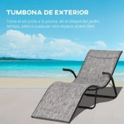 Outsunny Tumbona Plegable De Jardín Con Reposabrazos Reposapiés Respaldo Transpirable Y Marco De Metal Ergonómico Para Terraza Playa Camping 170x62x68 Cm Gris -OUTSUNNY TIENDA 33f58cbb7d6272b9901fb6e7257495774e0ad62c 1088c09ec18f49afa51cee589660afe5