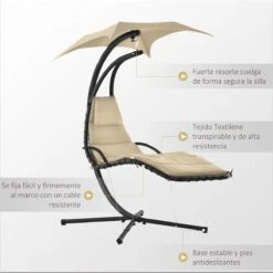 Outsunny Tumbona Colgante Con Sombrilla Protección UV Hamaca Sillón Con Toldo Estructura Estable Cuerda Antivuelco Y Forma Ergonómico Para Jardín Patio Terraza Metal 190x110x190 Cm Beige -OUTSUNNY TIENDA 3437eca2bc056d09dd2a872118333034f35fae1d 134554b5cb31411387bdcfee413fe707
