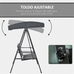 Outsunny Columpio Balancín De Jardín De 2 Plazas Con Techo Ajustable Respaldo Transpirable Y Marco De Acero Para Balcón Terraza Exterior Carga Máx. 220 Kg 150x110x170 Cm Gris -OUTSUNNY TIENDA 35e38d52ad3fa4a469f42a1948ad76cdd38e215e 7a7cb4b999324bbe80ce4d4d62e76ac1