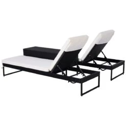 Outsunny Conjunto De 2 Tumbonas De Jardín Con Cojines Acolchados Ratán Con Mesa Auxiliar Para Piscina O Terraza Carga 160 Kg 195x60x86 Cm Acero Negro -OUTSUNNY TIENDA 360701a3b73c1a641347b22d2ce1786ad531b934 3c328937f2754f568b8a519e6e27ec47