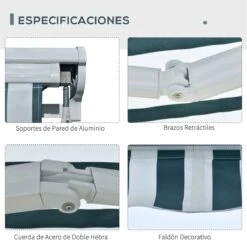 Outsunny Toldo Eléctrico Retráctil Con Función Manual Con Manivela Y Mando A Distancia 300x250 Cm Para Ventanas Puertas De Rayas Verde Y Blanco -OUTSUNNY TIENDA 36af97ef0879ee68176d632a05c785153d9bb50d 233eddbcc3fe406baa7a53c5178914f5