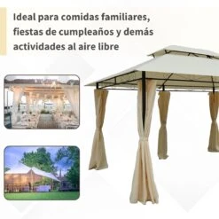 Outsunny Cenador De Jardín 3x4 M Marco Acero Gazebo Con Doble Techo 6 Cortinas Laterales 8 Orificios De Drenaje Buena Ventilación Para Fiestas Eventos Crema -OUTSUNNY TIENDA 36e50ba7ffe139a9ed529f96611af3cdef4dc7b1 03e846ce480149d39c4e4121293984f0