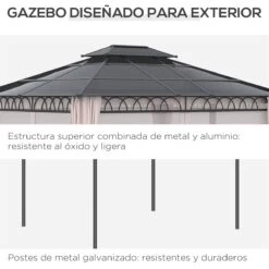 Outsunny Cenador De Jardín 3,6x3 M Gazebo De Exterior Con Techo Doble De Policarbonato 4 Cortinas Mosquiteras Laterales Con Cremallera Y Marco De Aluminio Para Patio Fiestas Terraza -OUTSUNNY TIENDA 37b84830ea853cc353063d9fb9c83395ad0b7b75 634618dfdc2944489af10db8415f6dc4