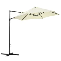 Outsunny Sombrilla De Jardín Ø256x245 Cm Parasol Excéntrico Rotación De 360° Con Apertura Manual Y Base Cruzada Para Patio Terraza Exterior Beige