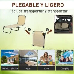 Outsunny Tumbona Plegable Reclinable Con Ángulo Ajustable De 5 Posiciones Para Jardín Exterior Piscina Terraza Camping Carga 120 Kg 190x56x28 Cm Beige -OUTSUNNY TIENDA 3904b6141c09b413492a2b82fb516cc5063958e3 c24e03361efc4ad2a44c56418690e6dd