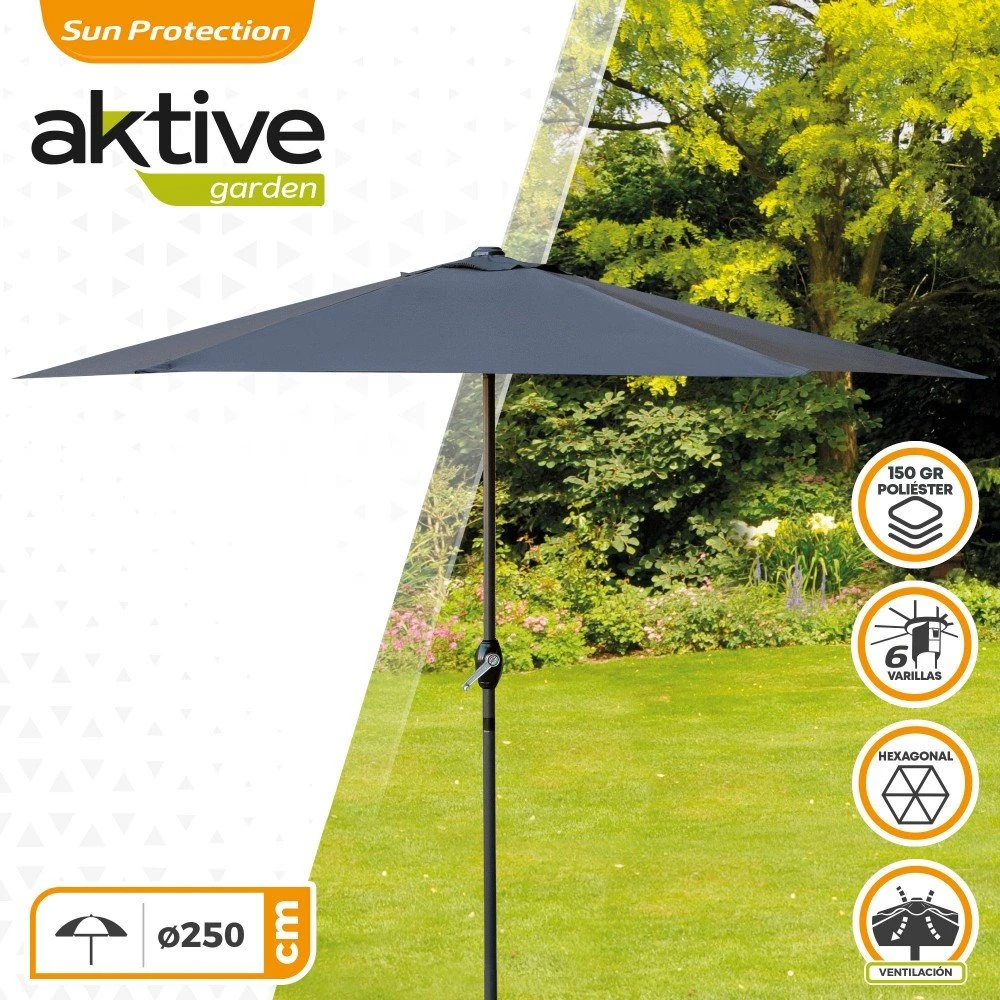 Parasol Hexagonal 250 Cm Color Antracita Mástil Aluminio Aktive Garden 4 Parasol Hexagonal 250 Cm Color Antracita Mástil Aluminio Aktive Garden - Imagen 2