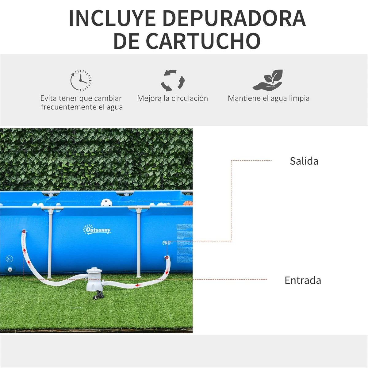 Outsunny Piscina Desmontable Tubular 252x152x65 Cm Con Depuradora De Cartucho 1200L/H Piscina Rectangular De Exterior Para Adultos Y Niños 2163L Azul 7 Outsunny Piscina Desmontable Tubular 252x152x65 Cm Con Depuradora De Cartucho 1200L/H Piscina Rectangular De Exterior Para Adultos Y Niños 2163L Azul - Imagen 5