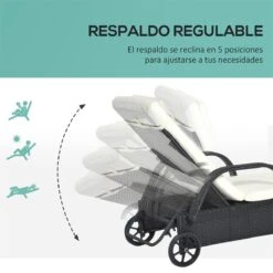 Outsunny Conjunto De 2 Tumbonas De Ratán De Jardín Chaise Longue Con Respaldo Ajustable En 5 Posiciones Cojines Acolchados Reposacabezas Y 2 Ruedas 200x73x72-103 Cm Negro -OUTSUNNY TIENDA 3e06ab4adf0d8aca2cc292175110e5caf783fbc6 d58965a652374769b2a88eab07feb686