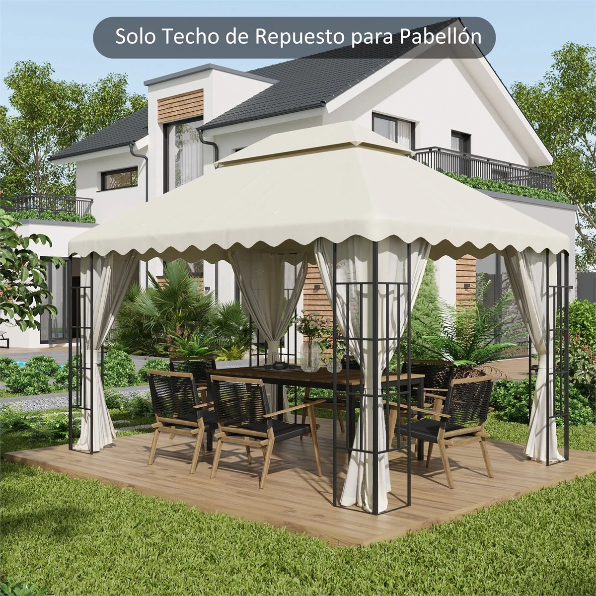 Outsunny Toldo De Repuesto Para Carpa 4x3 M Cubierta De Reemplazo Con Techo De Doble Ventilación Y 10 Orificios De Drenaje Para Patio Jardín Aire Libre Crema 4 Outsunny Toldo De Repuesto Para Carpa 4x3 M Cubierta De Reemplazo Con Techo De Doble Ventilación Y 10 Orificios De Drenaje Para Patio Jardín Aire Libre Crema - Imagen 2