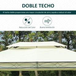 Outsunny Cenador De Jardín 4x3m Pabellón Con Techo Doble Transpirable Y 4 Cortinas Laterales Extraíbles Carpa De Acero Para Fiestas Bodas Eventos Al Aire Libre Crema -OUTSUNNY TIENDA 3eac0791f885f2c3d3265432268eb05ad53fbc46 0da6d571764540a0a423ba14de33ff87