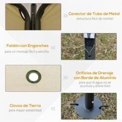 Outsunny Cenador De Jardín 3,45x3,45 M Carpa Con Doble Techo Y 8 Orificios De Drenaje Marco Metálico Para Celebraciones Fiestas Bodas Exteriores Beige -OUTSUNNY TIENDA 3f105432287878b1de314c6738482881c632bee4 4f63478759084a579e7f972e2894c52b