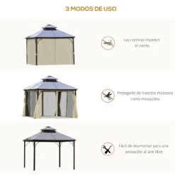 Outsunny Cenador De Jardín 3x3 M Marco De Aluminio Con Doble Techo De Policarbonato Y 4 Cortinas 4 Mosquiteras Con Cremallera Para Exterior Fiestas Beige Y Negro -OUTSUNNY TIENDA 3f31f0ce77f5d065e56e8ae4ee911b9edbf42f0e 46e40437df5848de8df6081ef6158904