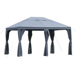 Outsunny Cenador 4x3 M Carpa Con 6 Cortinas De Cremallera Techo Ventilación 8 Orificios De Drenaje Para Fiesta Reuniones Al Aire Libre Gris