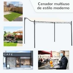 Outsunny Pérgola De Jardín 4x3 M Cenador Montado En Pared Con Toldo Y 4 Orificios De Drenaje Marco De Metal Y Poliéster 180 G/m² Para Patio Terraza Crema -OUTSUNNY TIENDA 3fbcc4f6ca14da7c48876af40d83b4b801c445c9 831bbcb9486d449baadbdf11759e4bf5