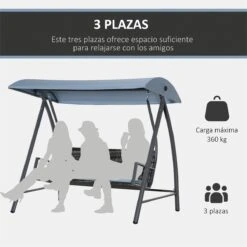 Outsunny Columpio Balancín Jardín De Ratán De 3 Plazas Con Techo Ajustable Y Cojín Desenfundable Con Cremallera Para Terraza Balcón Exterior Carga 360 Kg 198x124x179 Cm Gris -OUTSUNNY TIENDA 405d1ab21d1d26908e681057ff51539a33d259d0 4bd802e2582c4b60811e8719a57e49eb