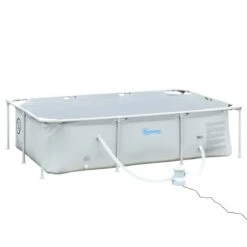 Outsunny Piscina Desmontable Tubular 252x152x65 Cm Con Depuradora De Cartucho 1200L/H Piscina Rectangular De Exterior Para Adultos Y Niños 2163L Gris