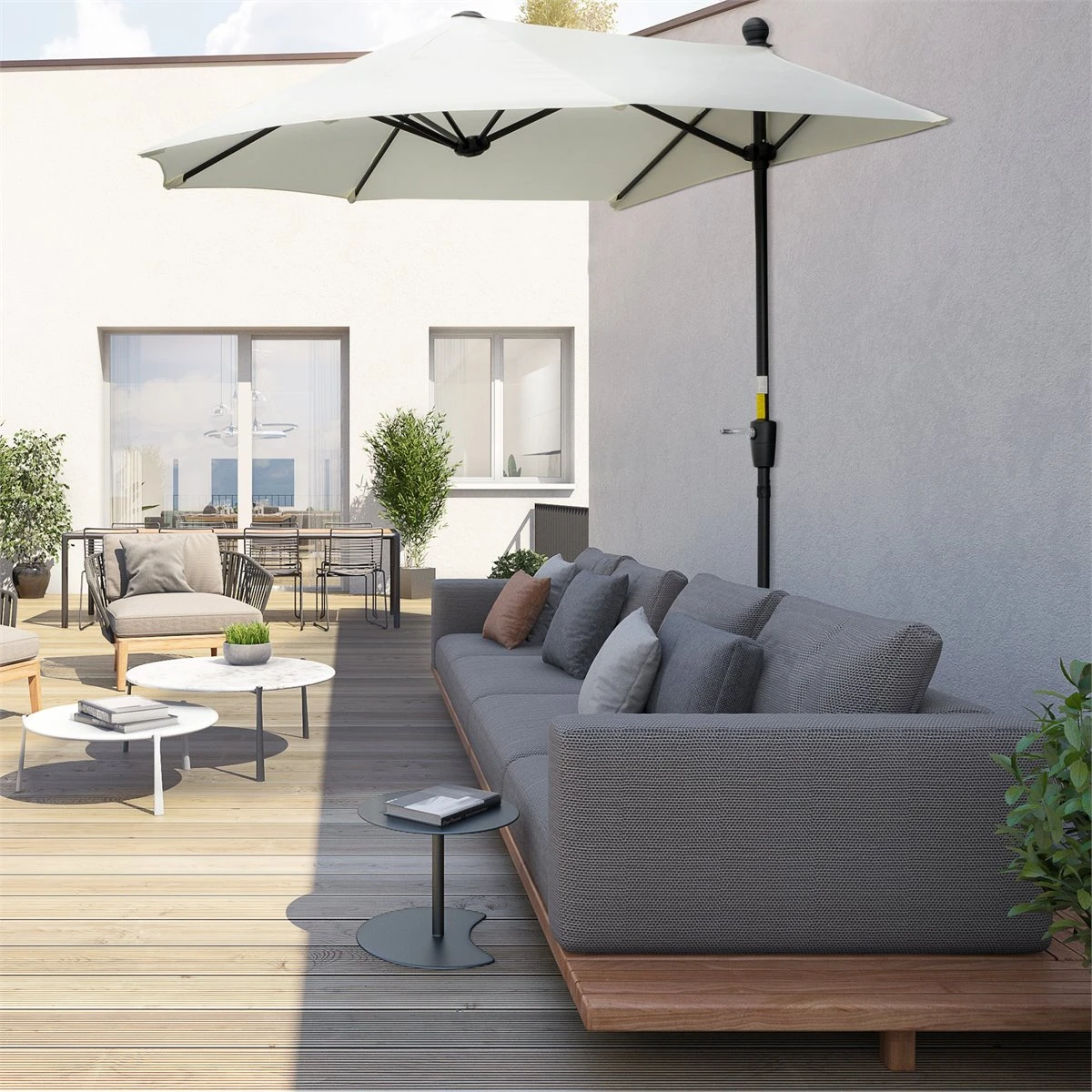 Outsunny Sombrilla De Pared De Jardín 200x190x240 Cm Parasol Con Manivela Poste De Acero Y Base Cruzada Protección Solar Para Terraza Balcón Exterior Crema 4 Outsunny Sombrilla De Pared De Jardín 200x190x240 Cm Parasol Con Manivela Poste De Acero Y Base Cruzada Protección Solar Para Terraza Balcón Exterior Crema - Imagen 2