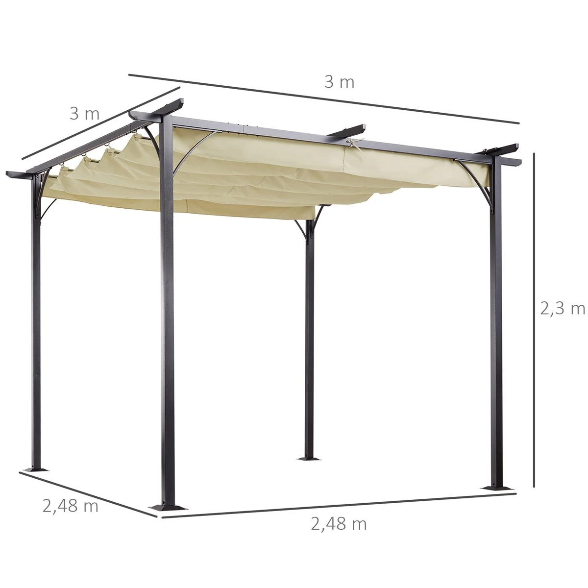 Outsunny Pérgola De Metal 3x3m Gazebo Cenador Para Jardín Patio O Terraza Con Techo Retráctil Tela Poliéster Resistente Al Agua Y UV 5 Outsunny Pérgola De Metal 3x3m Gazebo Cenador Para Jardín Patio O Terraza Con Techo Retráctil Tela Poliéster Resistente Al Agua Y UV - Imagen 3