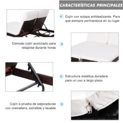 Outsunny Conjunto De Tumbona Exterior De Ratán 2 Plazas Con Cojines Acolchados Resistente Al Agua Con Respaldo Regulable De 5 Niveles Soporta 220 Kg 195x120x28 Cm Marrón -OUTSUNNY TIENDA 4724462cba018590199778dc48cd3c723f49b375 6fafadc778d54ec090fe476d3b24598b