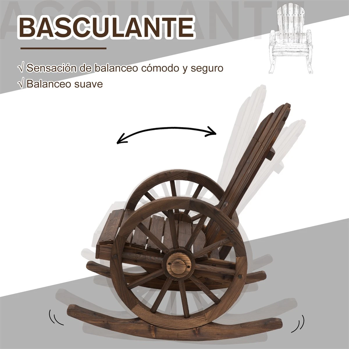 Outsunny Mecedora Rústica De Madera Maciza Para Exteriores Sillón Balancín De Terraza O Jardín 88x68x92 Cm Color Madera Envejecida 6 Outsunny Mecedora Rústica De Madera Maciza Para Exteriores Sillón Balancín De Terraza O Jardín 88x68x92 Cm Color Madera Envejecida - Imagen 4