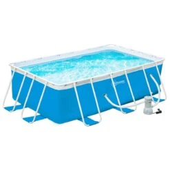 Outsunny Piscina Desmontable Tubular 340x215x80 Cm Piscina Rectangular De Exterior Con Depuradora De Cartucho 4.000 L/H Mangueras Longitud 100 Cm Y Marco De Acero 4200 L Azul