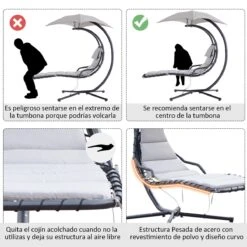 Outsunny Tumbona Colgante Con Sombrilla Protección UV Hamaca Sillón Con Toldo Estructura Estable Cuerda Antivuelco Y Forma Ergonómico Para Jardín Patio Terraza Metal 190x110x190 Cm Gris -OUTSUNNY TIENDA 4b39b070785d500f8f62da86372057bba3bbcde0 147f6531f6304f3ab7e9cfa3897a75be