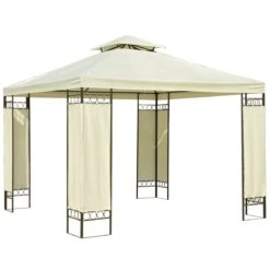 Outsunny Carpa 3x3m Con Techo Ventilador Postes De Acero Estable Para Exteriores Patio Jardín Pabellón Cenador Estructura Metálica Color Crema -OUTSUNNY TIENDA 4c2effce3b06a6c1a9733b2efe6d4df3ce5322a9 2e84dcc73c964b609de220ee01c7df54