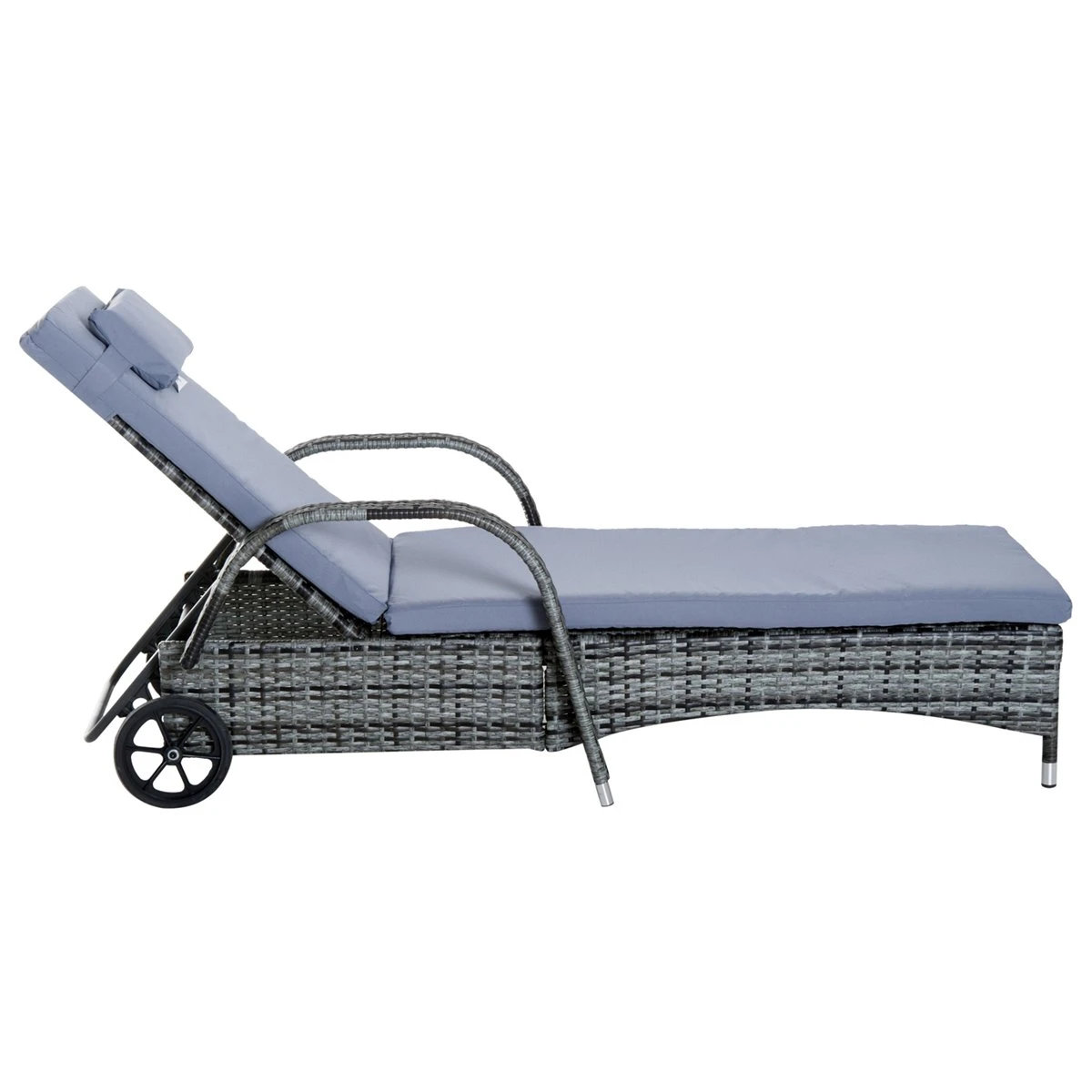 Outsunny Set De 2 Tumbonas Chaise Longue + 1 Mesa De Ratan Para Jardín O Terraza Sillas Con Cojín Y Respaldo Ajustable A 5 Niveles (Gris) 14 Outsunny Set De 2 Tumbonas Chaise Longue + 1 Mesa De Ratan Para Jardín O Terraza Sillas Con Cojín Y Respaldo Ajustable A 5 Niveles (Gris) - Imagen 12