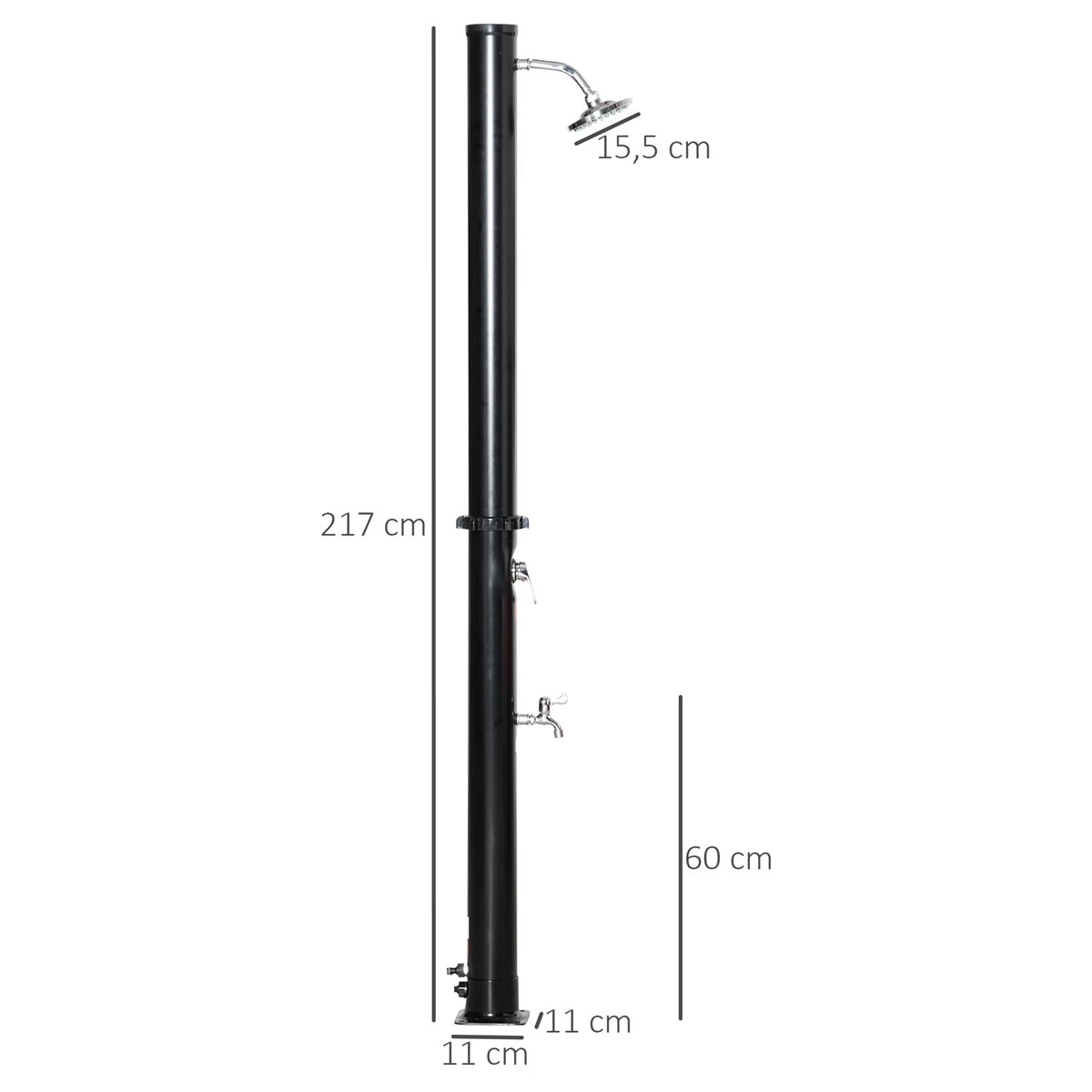 Outsunny Ducha Solar De 20 Litros Para Exterior Ducha De Piscina Con Cabezal De Ducha Grifo Y Regulador De Agua Caliente Máx. 60℃ Para Jardín Patio Playa Ø11x217 Cm Negro 5 Outsunny Ducha Solar De 20 Litros Para Exterior Ducha De Piscina Con Cabezal De Ducha Grifo Y Regulador De Agua Caliente Máx. 60℃ Para Jardín Patio Playa Ø11x217 Cm Negro - Imagen 3