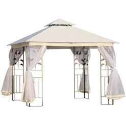 Outsunny Cenador De Jardín 300x300x280 Cm Carpas Para Exterior Grandes Doble Techo Con Mosquitera Y Piquetas Para El Suelo Fácil De Drenar Poliéster Acero Blanco