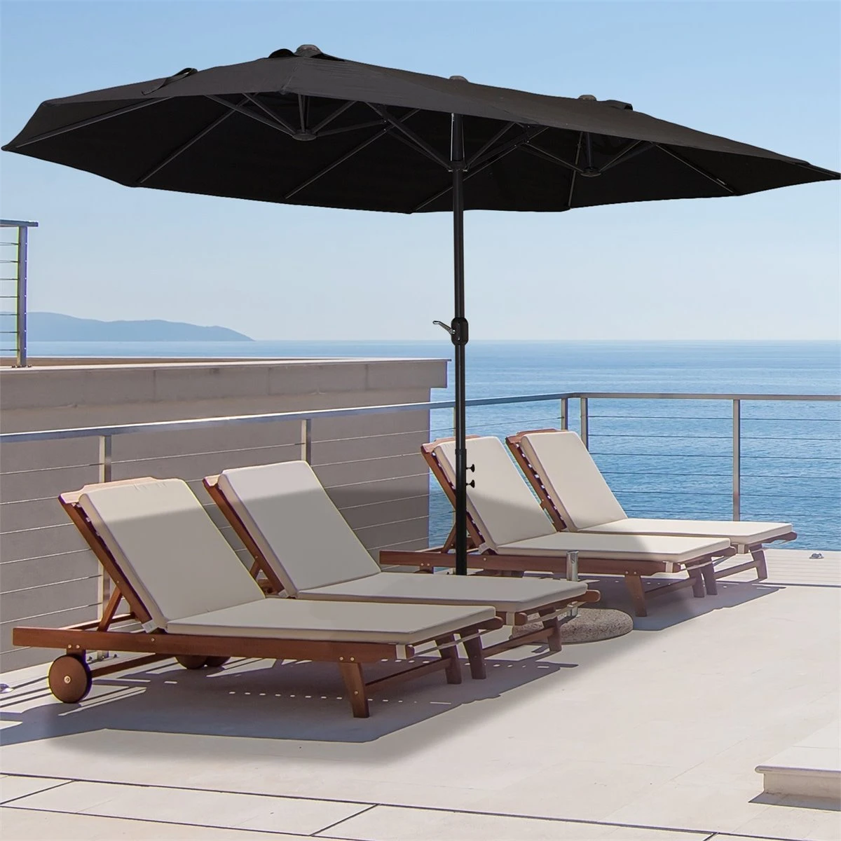 Outsunny Sombrilla Doble Parasol Grande 4.6x2.7m Sombrilla Jardín Patio Con Manivela Manual Resistente Al Agua Y Protección Solar UV Para Terraza Playa Piscina Negro 4 Outsunny Sombrilla Doble Parasol Grande 4.6x2.7m Sombrilla Jardín Patio Con Manivela Manual Resistente Al Agua Y Protección Solar UV Para Terraza Playa Piscina Negro - Imagen 2