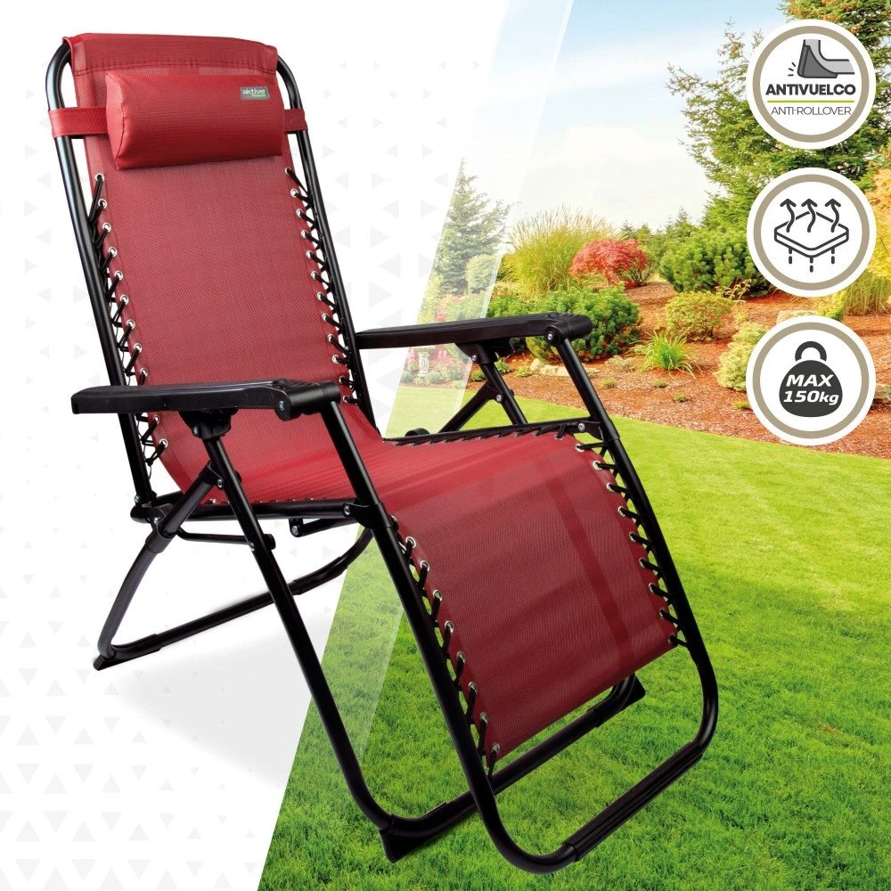 Tumbona Gravedad Cero Burdeos, Reclinable Y Plegable Aktive Beach 4 Tumbona Gravedad Cero Burdeos, Reclinable Y Plegable Aktive Beach - Imagen 2