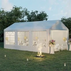 Outsunny Carpa Para Fiestas 6x3 M Cenador Pabellón De Jardín Con 4 Paneles Laterales 2 Puertas Enrollables Y 6 Ventanas Protección UV Para Exterior Eventos Bodas Blanco -OUTSUNNY TIENDA 4fcf2265f710252ff66551af38f6336f634aab3e 383b3e0288a04930b47db9560758f762