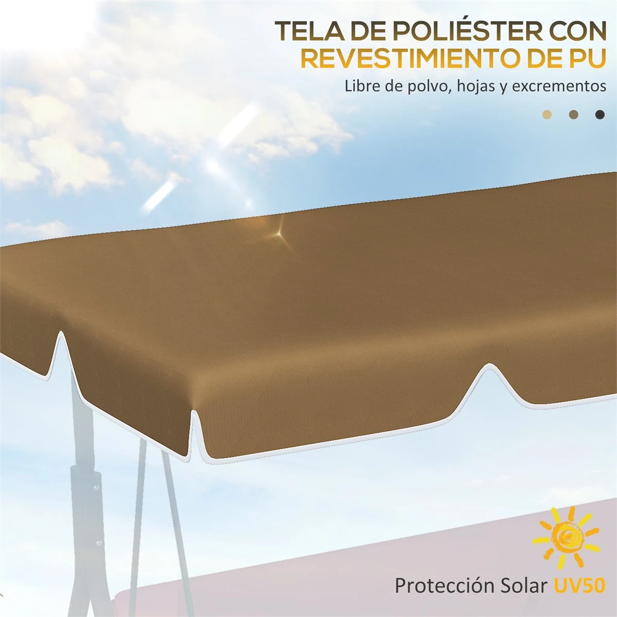 Outsunny Toldo De Repuesto Para Columpio De 2 Plazas Toldo Recambio Para Balancín Cubierta De Reemplazo Protección UV50+ Para Jardín Terraza Patio 192x144 Cm Marrón Oscuro 6 Outsunny Toldo De Repuesto Para Columpio De 2 Plazas Toldo Recambio Para Balancín Cubierta De Reemplazo Protección UV50+ Para Jardín Terraza Patio 192x144 Cm Marrón Oscuro - Imagen 4