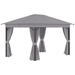 Outsunny Cenador De Jardín 4x3 M Pabellón Con Techo De Ventilación 4 Cortinas Laterales Con Puerta Y 8 Orificio De Drenaje Gazebo De Aluminio Para Exterior Patio Fiestas Gris