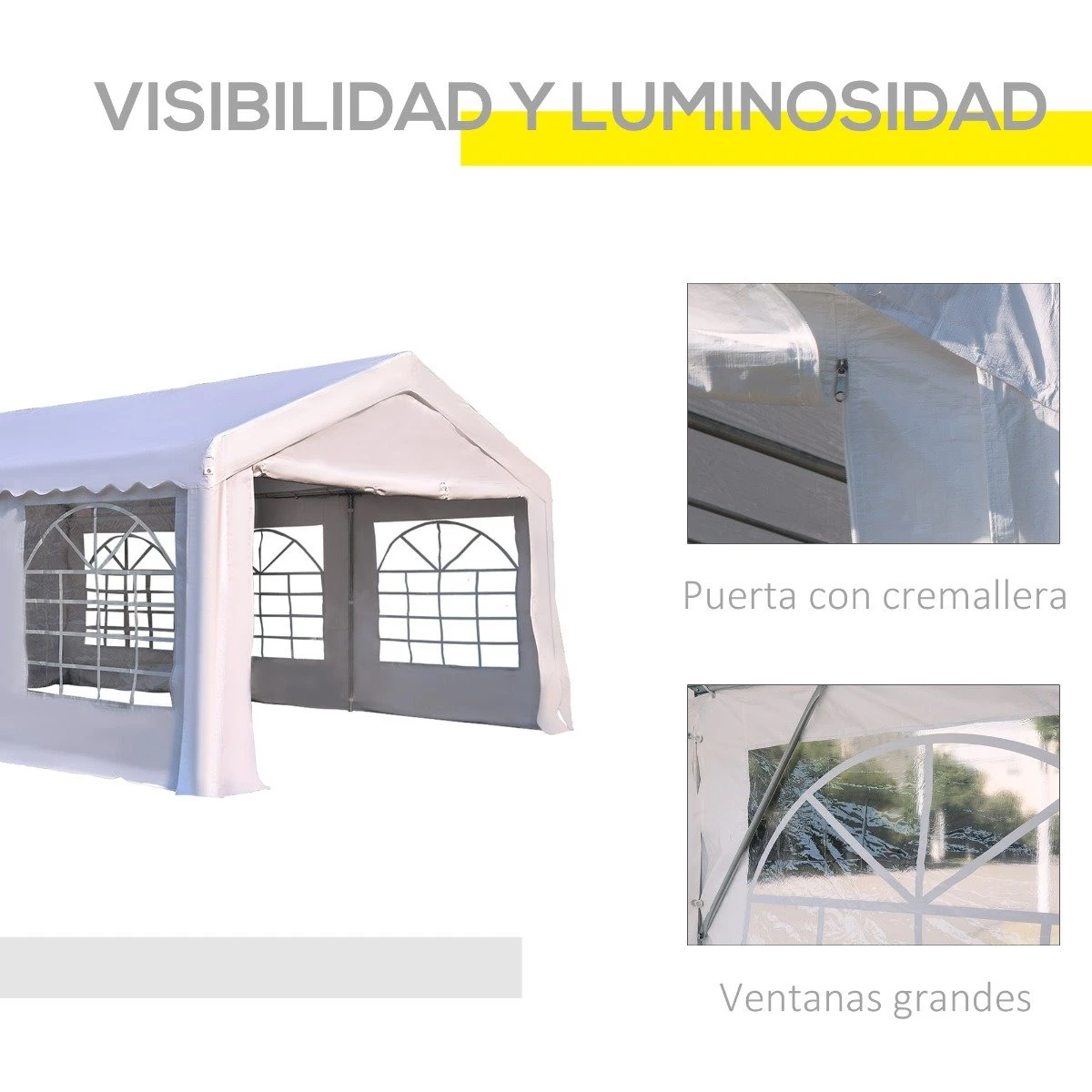 Outsunny Carpa De Jardín Cochera Gazebo 6x4m Pergola Cenador Pabellón 4 Paneles Laterales 6 Ventanas Para Fiesta Eventos Bodas Acero PE Blanco 9 Outsunny Carpa De Jardín Cochera Gazebo 6x4m Pergola Cenador Pabellón 4 Paneles Laterales 6 Ventanas Para Fiesta Eventos Bodas Acero PE Blanco - Imagen 7