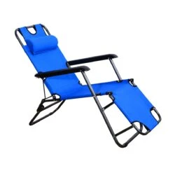 Outsunny Tumbona Reclinable Y Plegable Con Respaldo Ajustable Reposabrazos Almohada Y Reposapiés Para Jardín Terraza Carga 136 Kg 153x60x29 Cm Azul