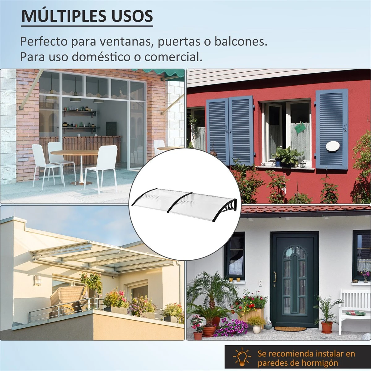 Outsunny Tejadillo De Protección 195x75 Cm Marquesina Para Puertas Y Ventanas Contra Sol Y Lluvia Con Paneles De Policarbonato Barras De Aleación De Aluminio Transparente 8 Outsunny Tejadillo De Protección 195x75 Cm Marquesina Para Puertas Y Ventanas Contra Sol Y Lluvia Con Paneles De Policarbonato Barras De Aleación De Aluminio Transparente - Imagen 6