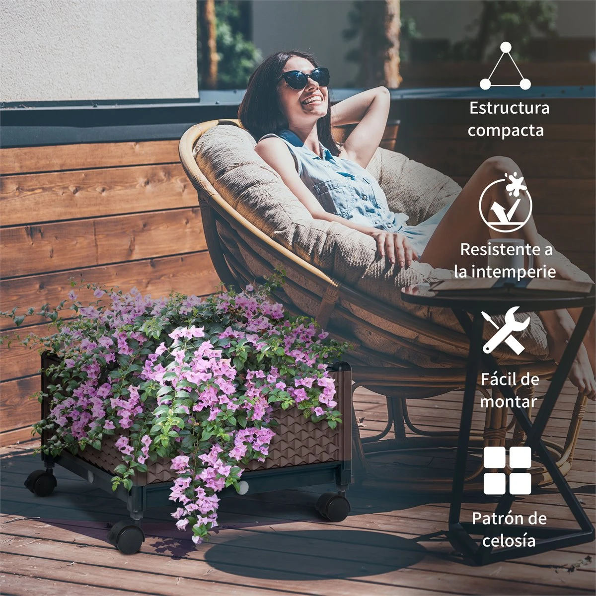 Outsunny Jardinera De Plástico Con Ruedas Macetero De Jardín Con Agujeros De Drenaje Para Cultivo De Plantas En Exterior Patio Terraza 50x50x33 Cm Marrón 8 Outsunny Jardinera De Plástico Con Ruedas Macetero De Jardín Con Agujeros De Drenaje Para Cultivo De Plantas En Exterior Patio Terraza 50x50x33 Cm Marrón - Imagen 6