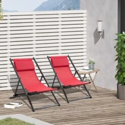 Outsunny Conjunto De 2 Tumbonas Plegables Con Respaldo Regulable En 5 Posiciones Y Reposacabezas Acolchado Incorporado 58x96.5x91.5cm Rojo Vino -OUTSUNNY TIENDA 52c39893d8bd41761a3e188d2c3814ff913547af a5fac5b644384bf1be09ae8b598276d6
